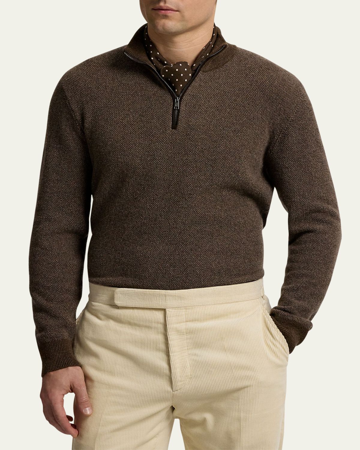 Ralph Lauren Purple Label Men's Birdseye Cashmere Half-Zip Mock Neck Sweater | Thumbnail 2 Ralph Lauren Purple Label Men's Birdseye Cashmere Half-Zip Mock Neck Sweater | Thumbnail 2