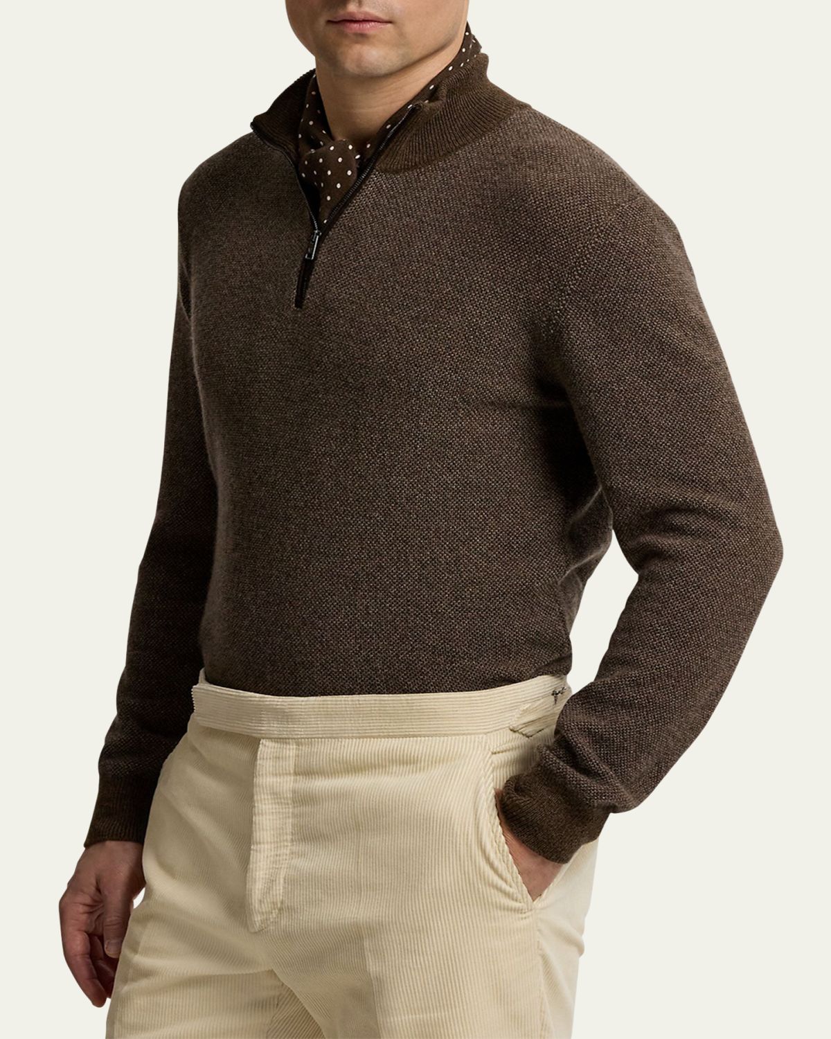 Ralph Lauren Purple Label Men's Birdseye Cashmere Half-Zip Mock Neck Sweater | Thumbnail 4 Ralph Lauren Purple Label Men's Birdseye Cashmere Half-Zip Mock Neck Sweater | Thumbnail 4