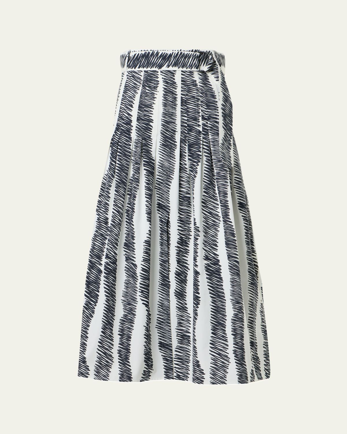 Akris punto Scribble Pleated Cotton Poplin Midi Skirt With Belt