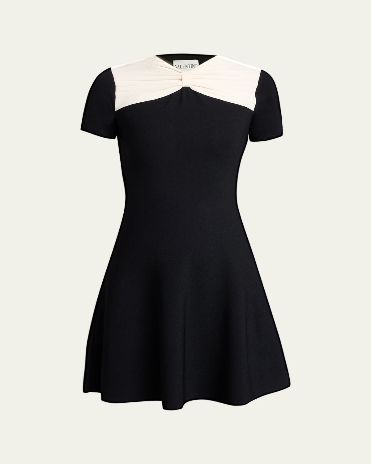Valentino Garavani Bow-Neck Knit Short-Sleeve Mini Dress