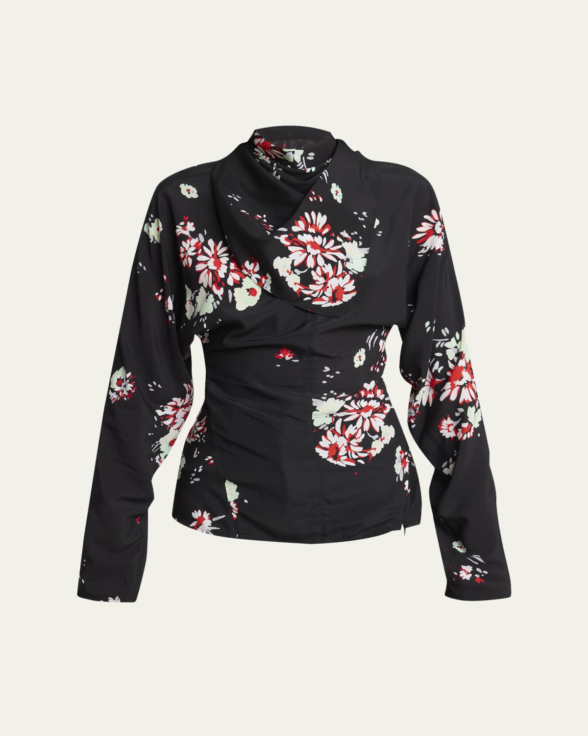 Proenza Schouler Ysabelle Floral Draped Long-Sleeve Top