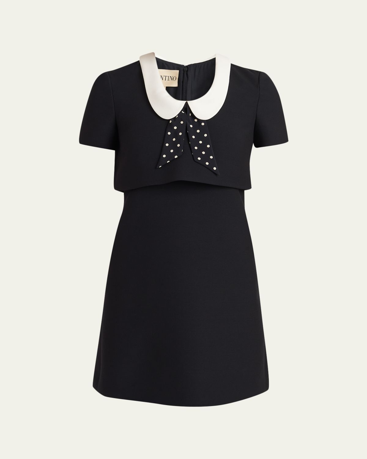 Valentino Garavani Polka-Dot Tie Collar Short-Sleeve Mini Dress
