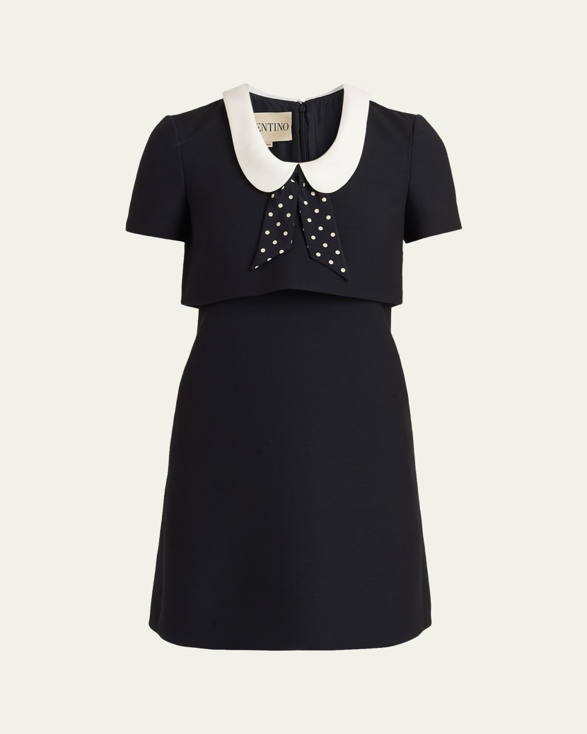Valentino Garavani Polka-Dot Tie Collar Short-Sleeve Mini Dress