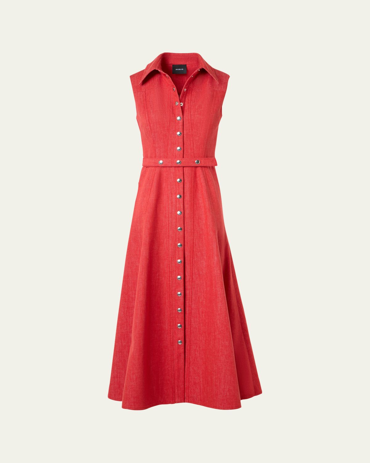 Akris Sleeveless Belted Denim Midi Shirtdress