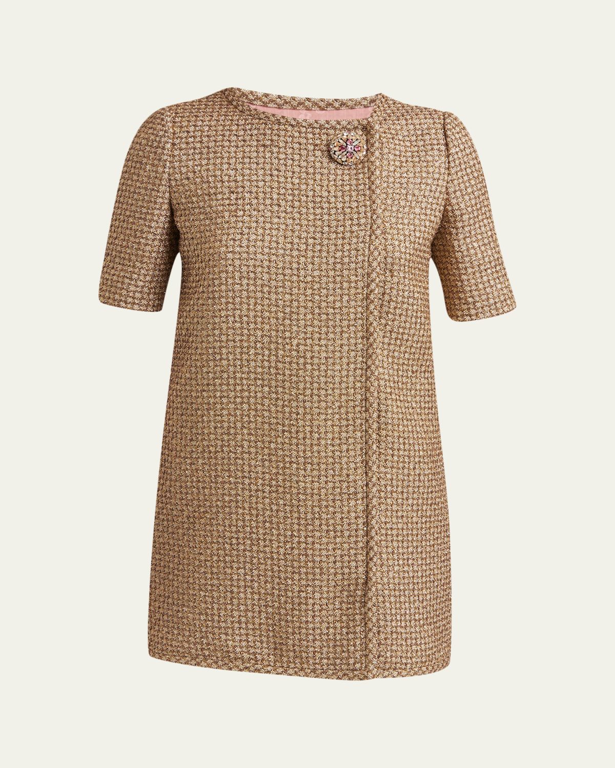 Valentino Garavani Crystal Metallic Tweed Short-Sleeve Mini Dress