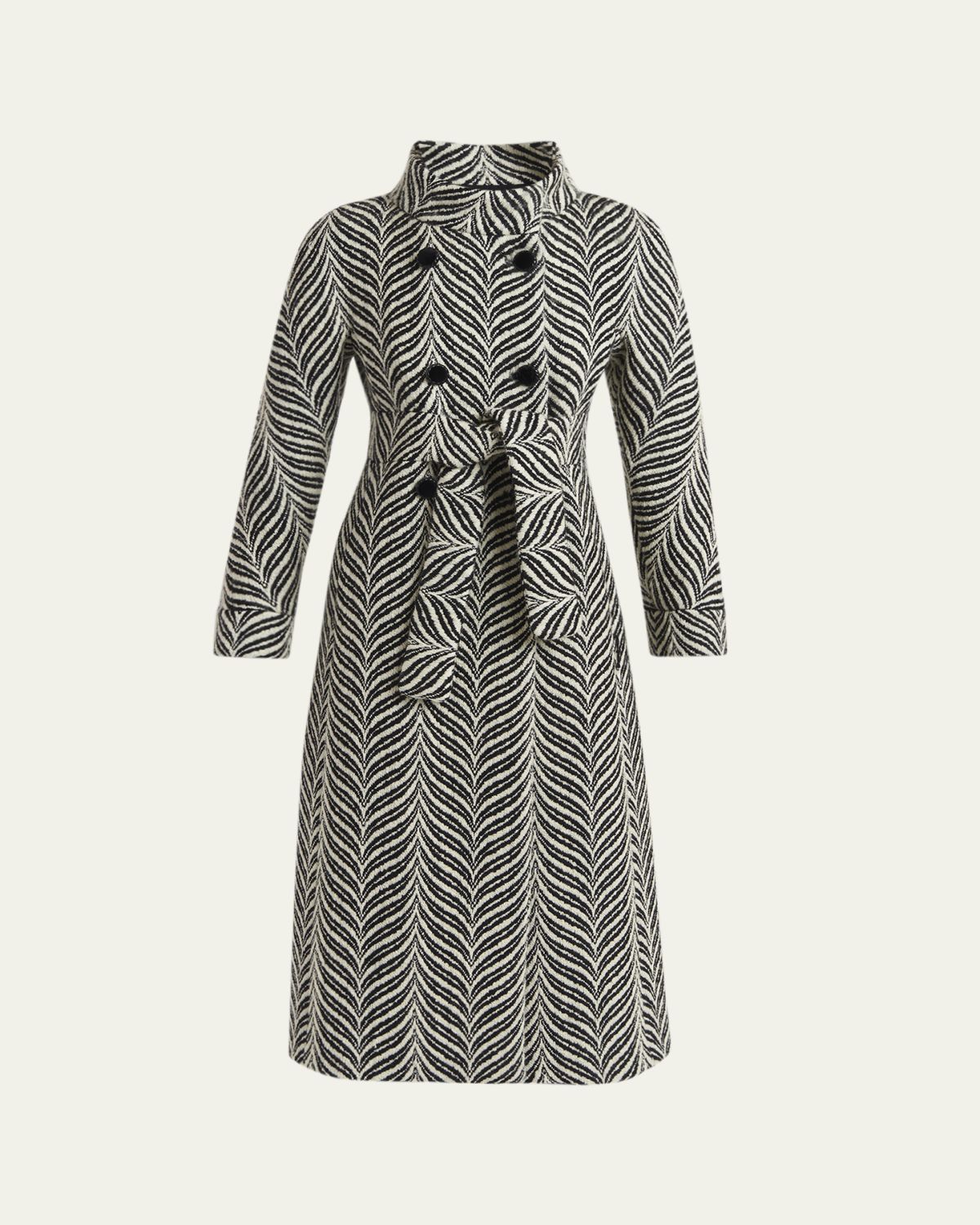 Valentino Garavani Zigzag Double-Breasted Belted Long Coat