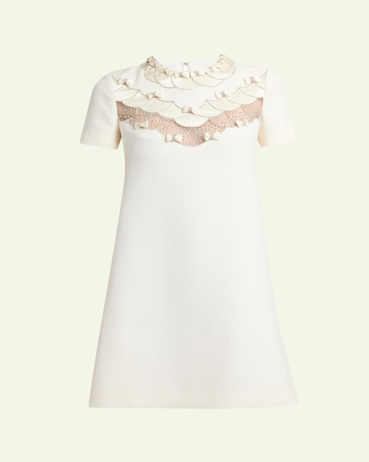 Valentino Garavani Crystal Embroidered Scalloped-Inset Short-Sleeve Mini Dress