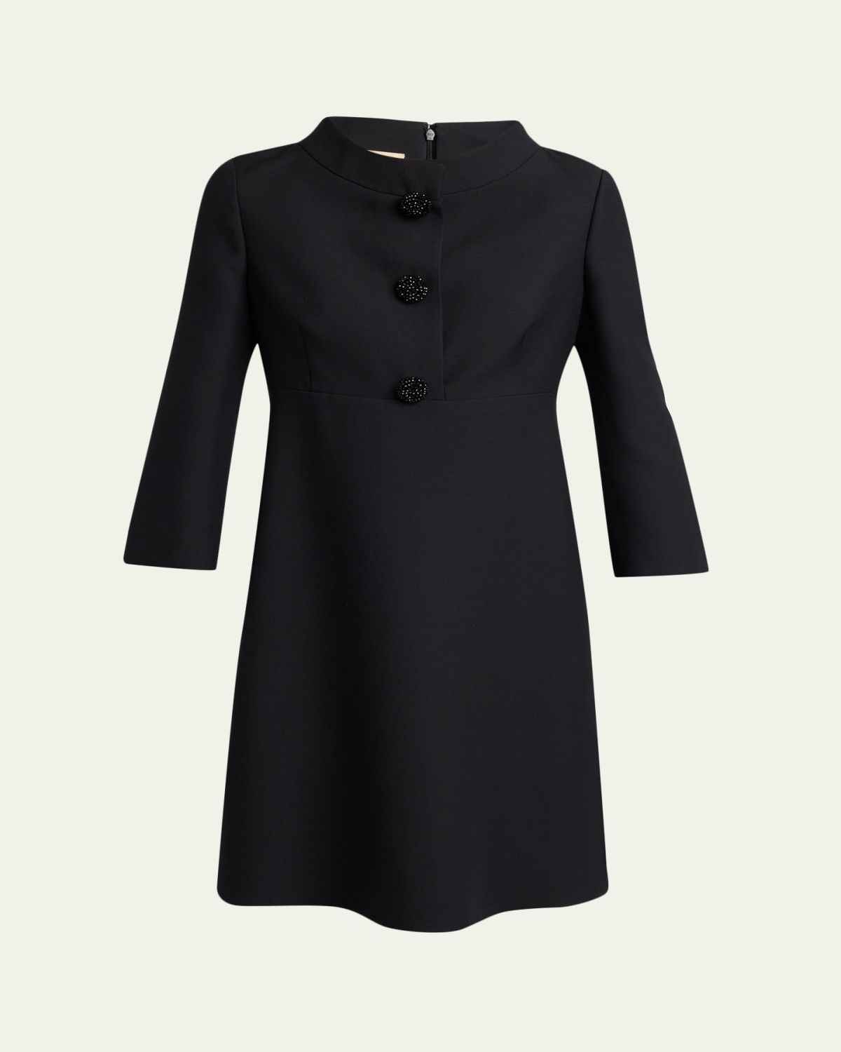 Valentino Garavani Crystal-Button 3/4-Sleeve Crepe Mini Dress