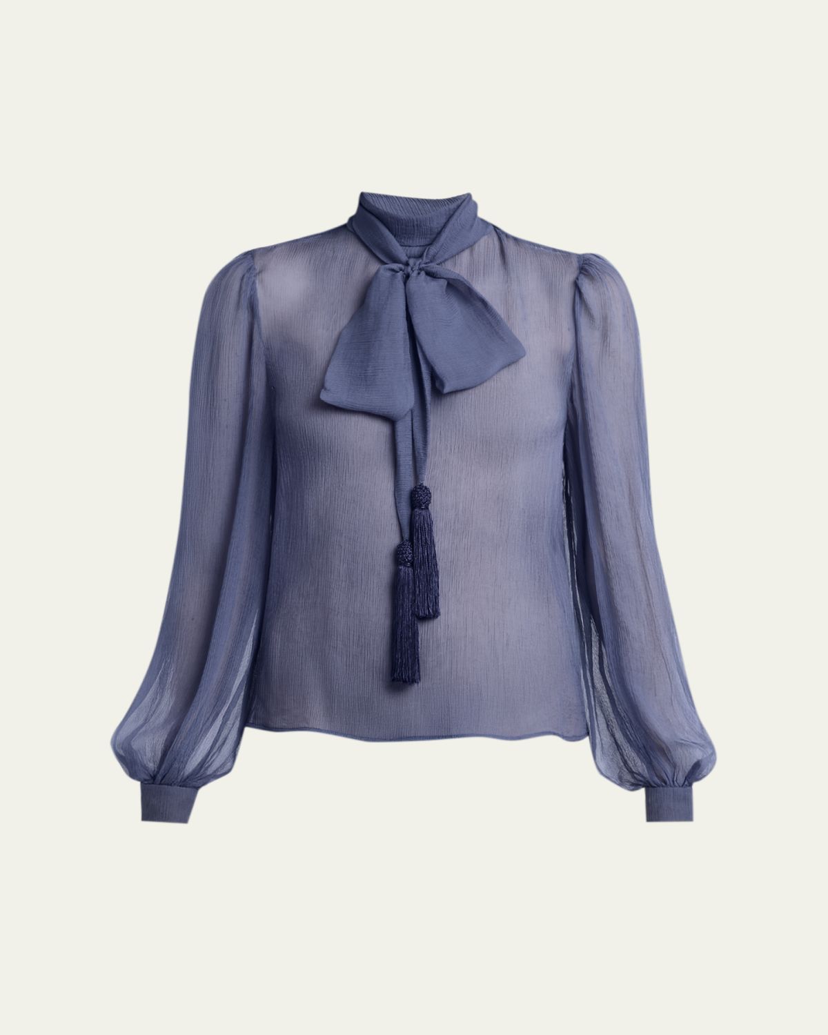 Valentino Garavani Tassel Bow-Neck Crinkle Chiffon Blouse