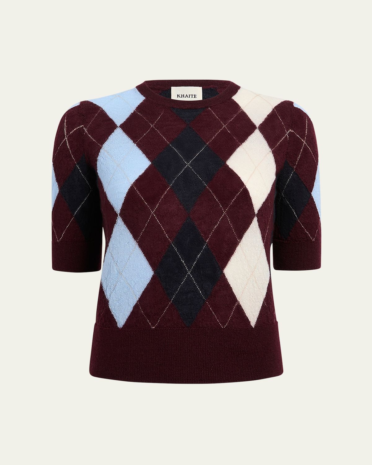 Khaite Anders Argyle Cashmere Short-Sleeve Sweater