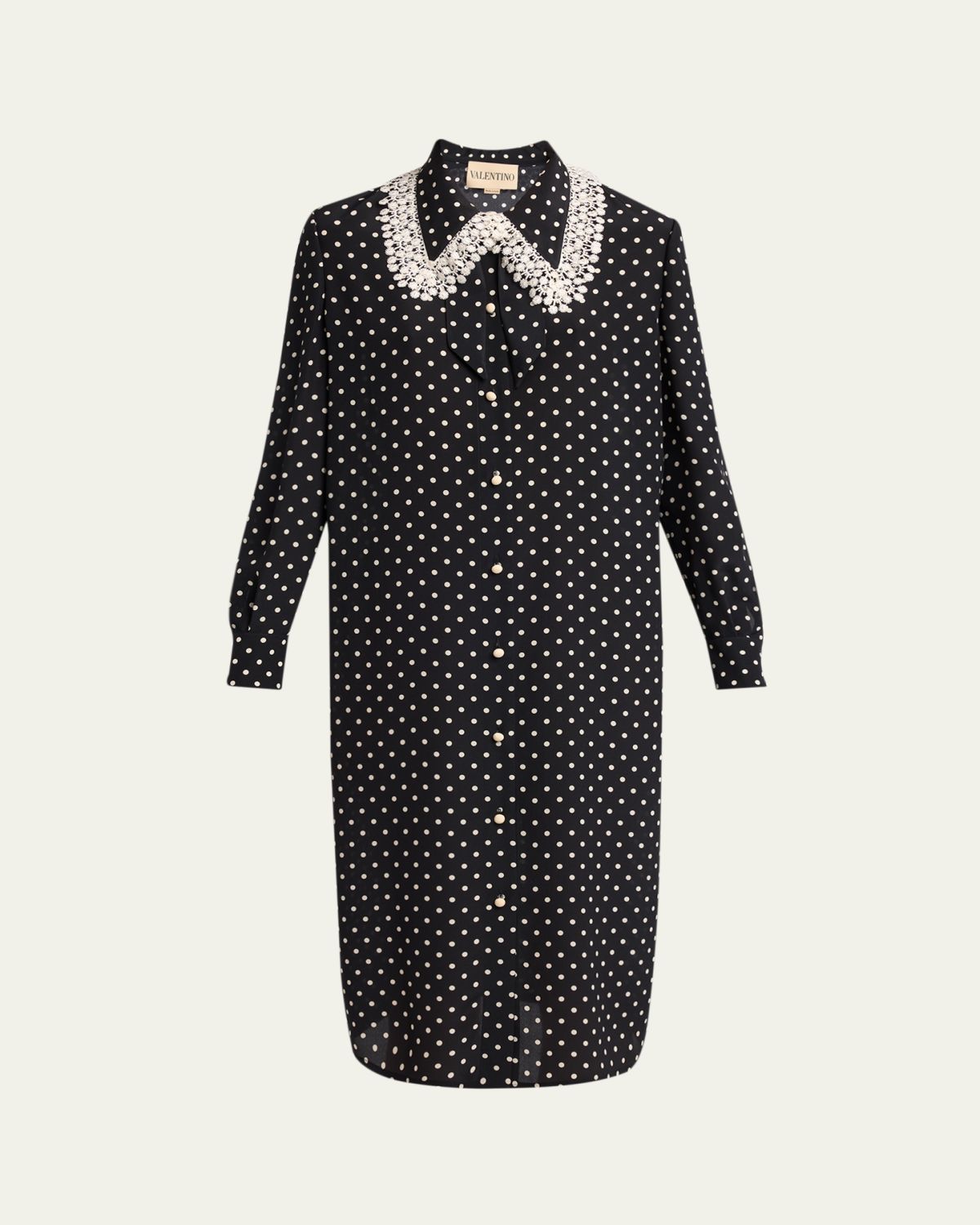 Valentino Garavani Polka-Dot Silk Lace-Collar Midi Shirtdress