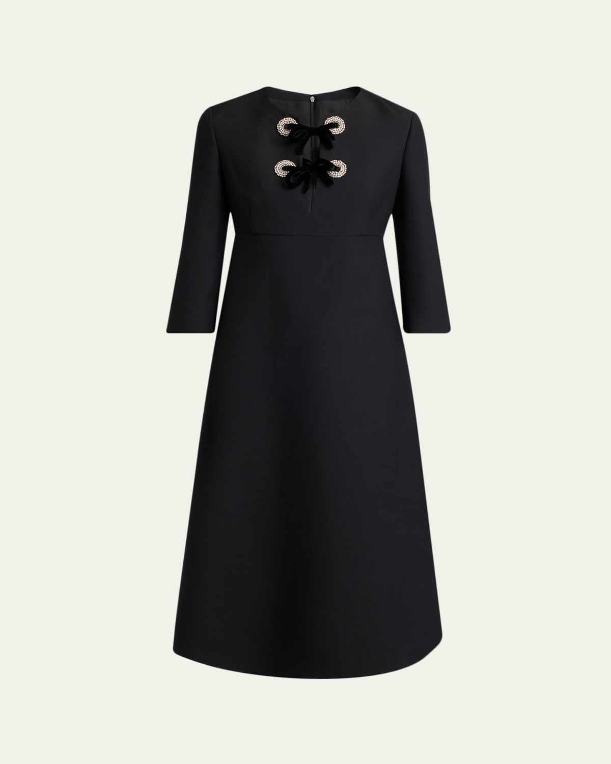 Valentino Garavani Crystal Velvet Bow 3/4-Sleeve Midi Dress