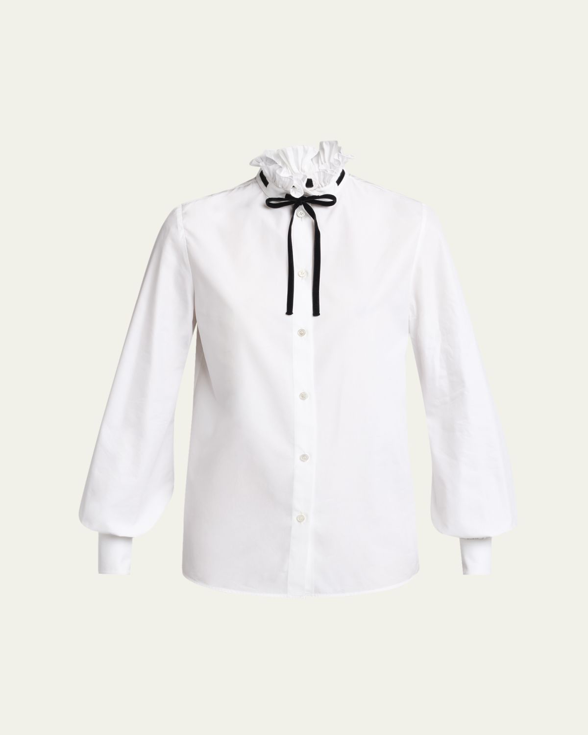 Valentino Garavani Ruffle Bow-Collar Balloon-Sleeve Button-Down Shirt