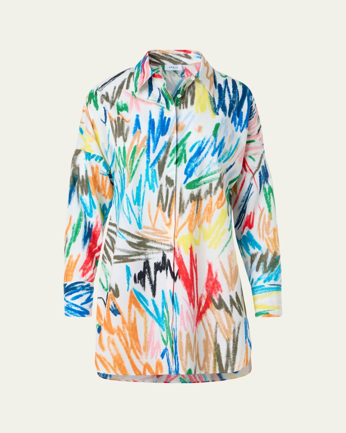 Akris punto Scribble-Print Cotton Poplin Tunic Blouse