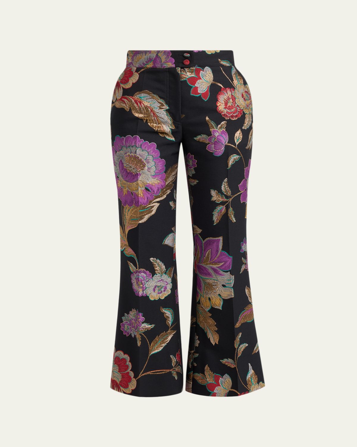 Valentino Garavani Metallic Floral Jacquard Flare Ankle Pants