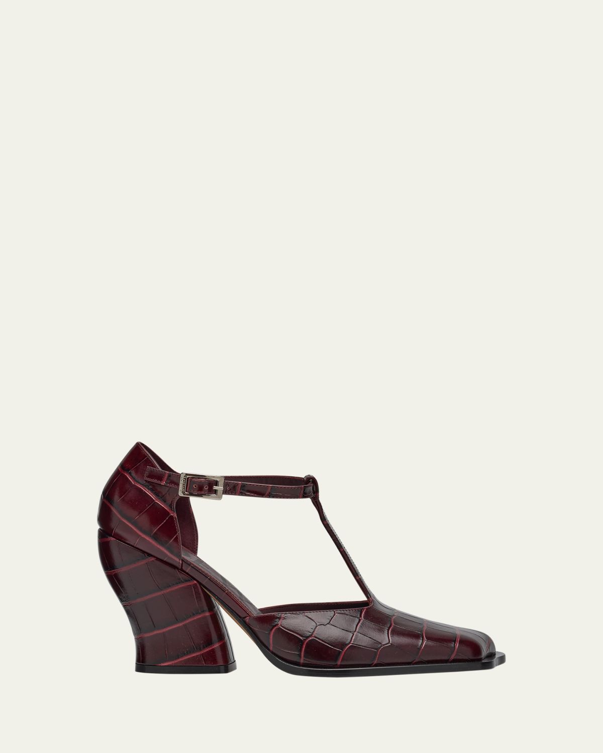 Loewe Onda Croc-Embossed Leather T-Bar Pumps