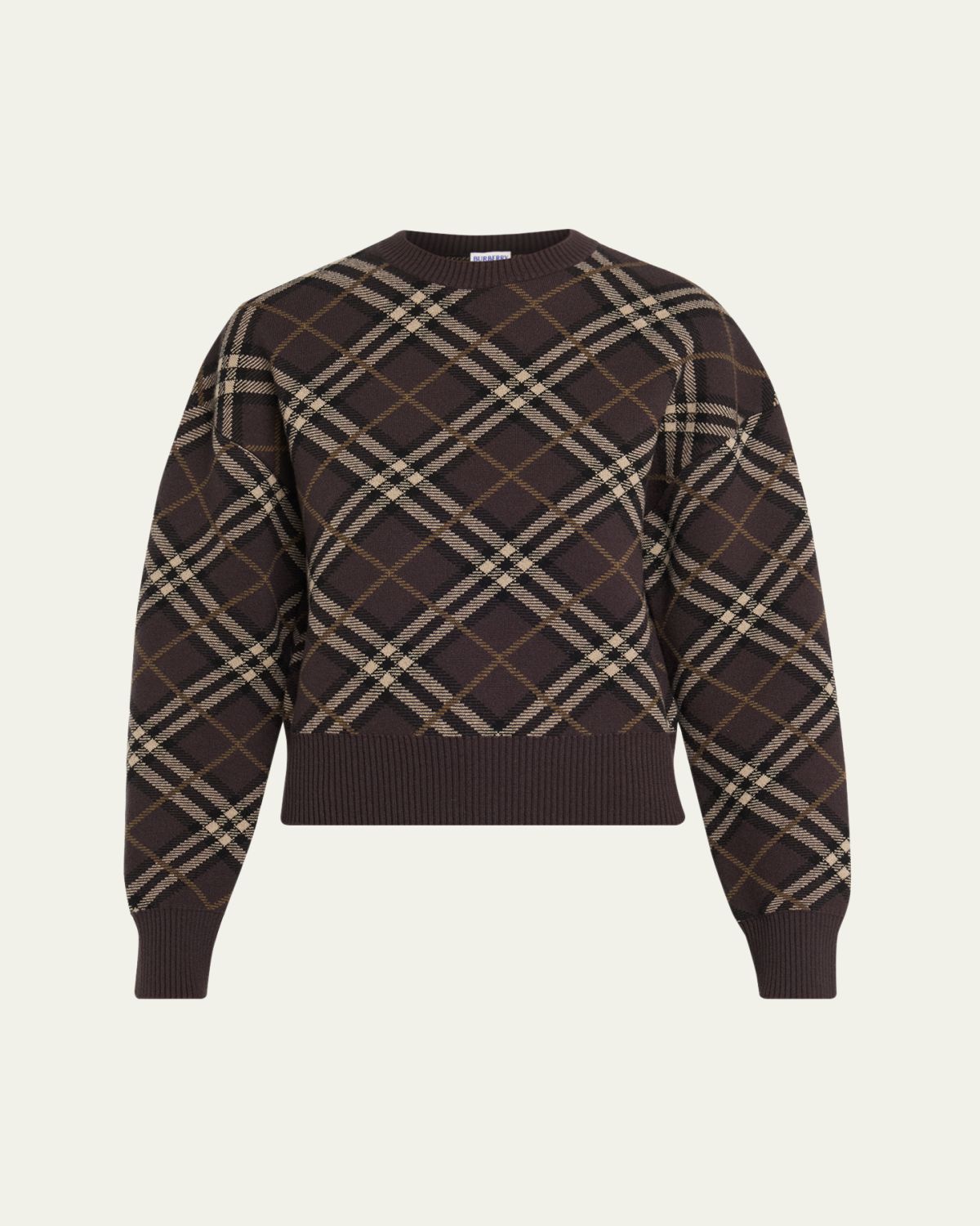 Burberry Gillian Check Wool-Cashmere Crewneck Sweater
