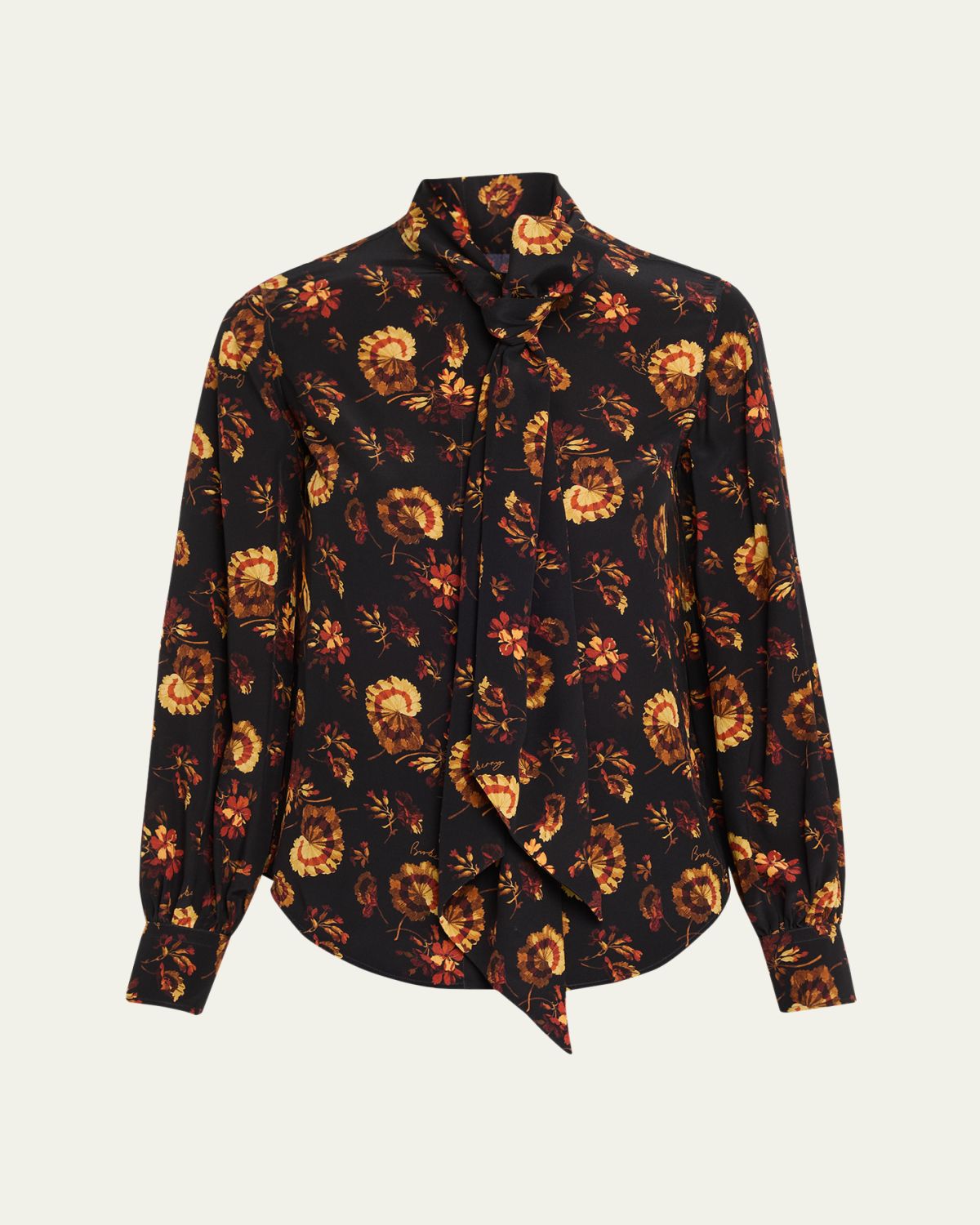Burberry Lina Floral Silk Neck-Scarf Button-Down Shirt