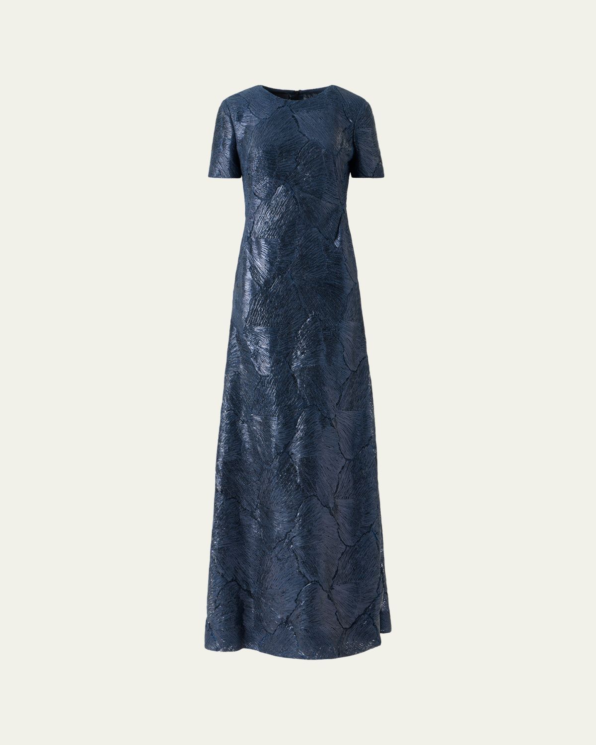Akris Lacquered Sea Fan Lace Short-Sleeve Gown