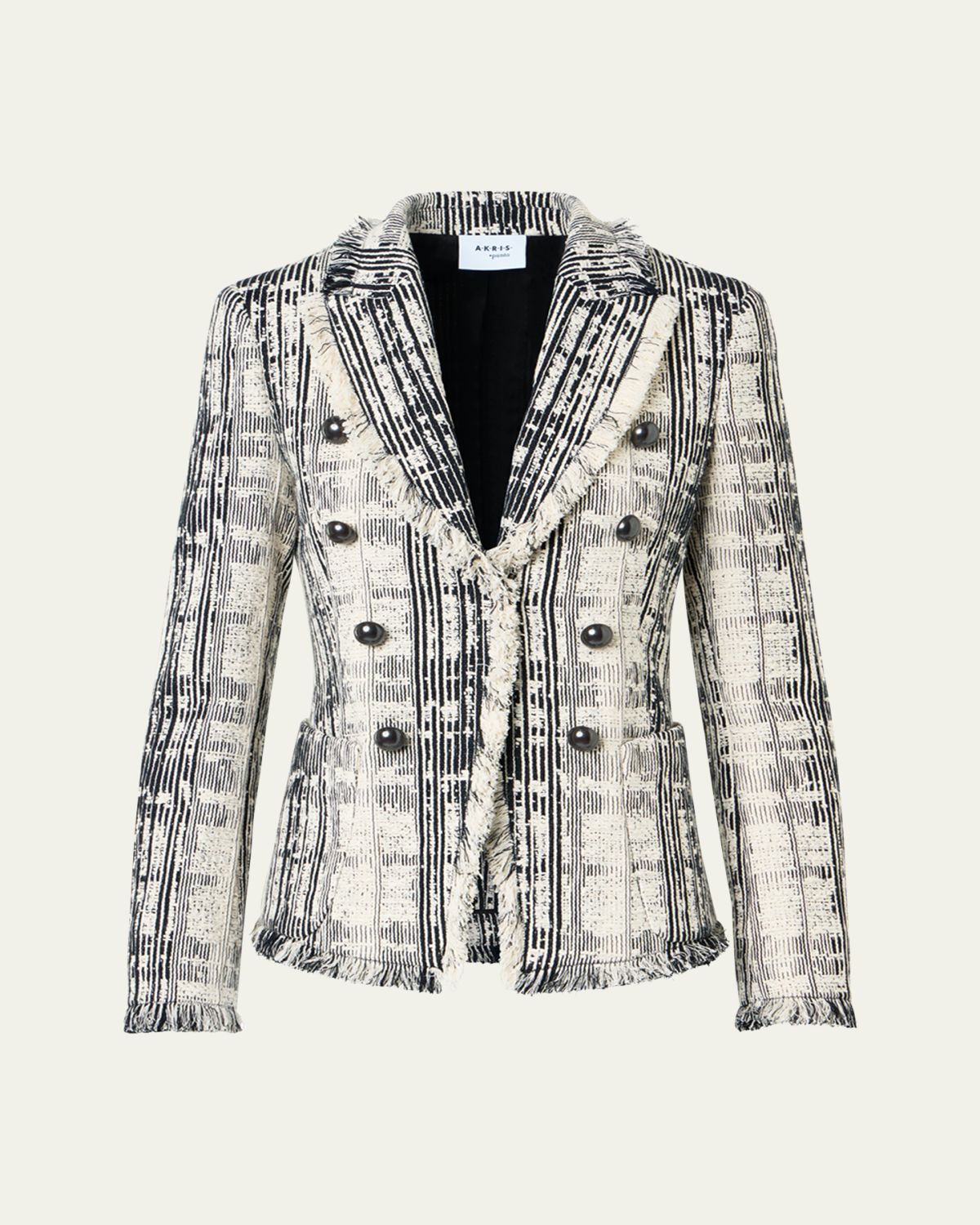 Akris punto Fringed Boucle Tweed Double-Breasted Blazer