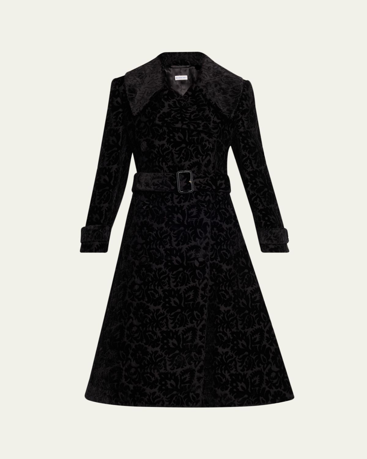 Burberry Vine Velvet Double-Breasted Belted Long Coat