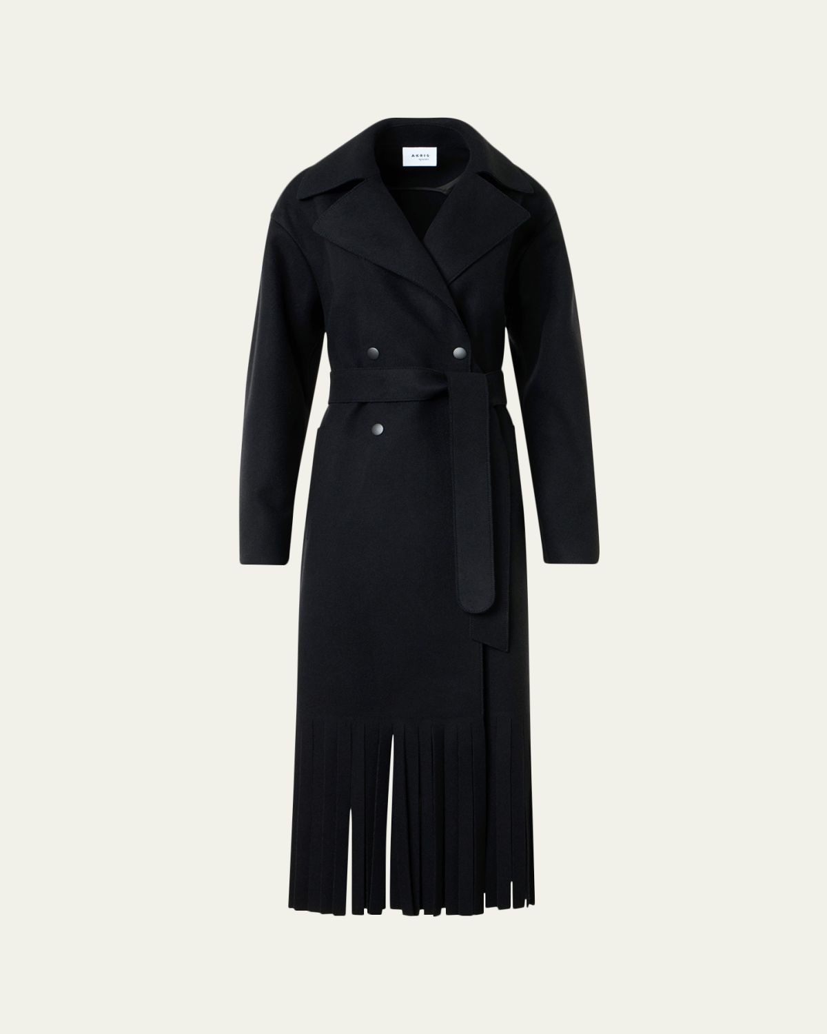 Akris punto Fringed Wool Belted Maxi Trench Coat