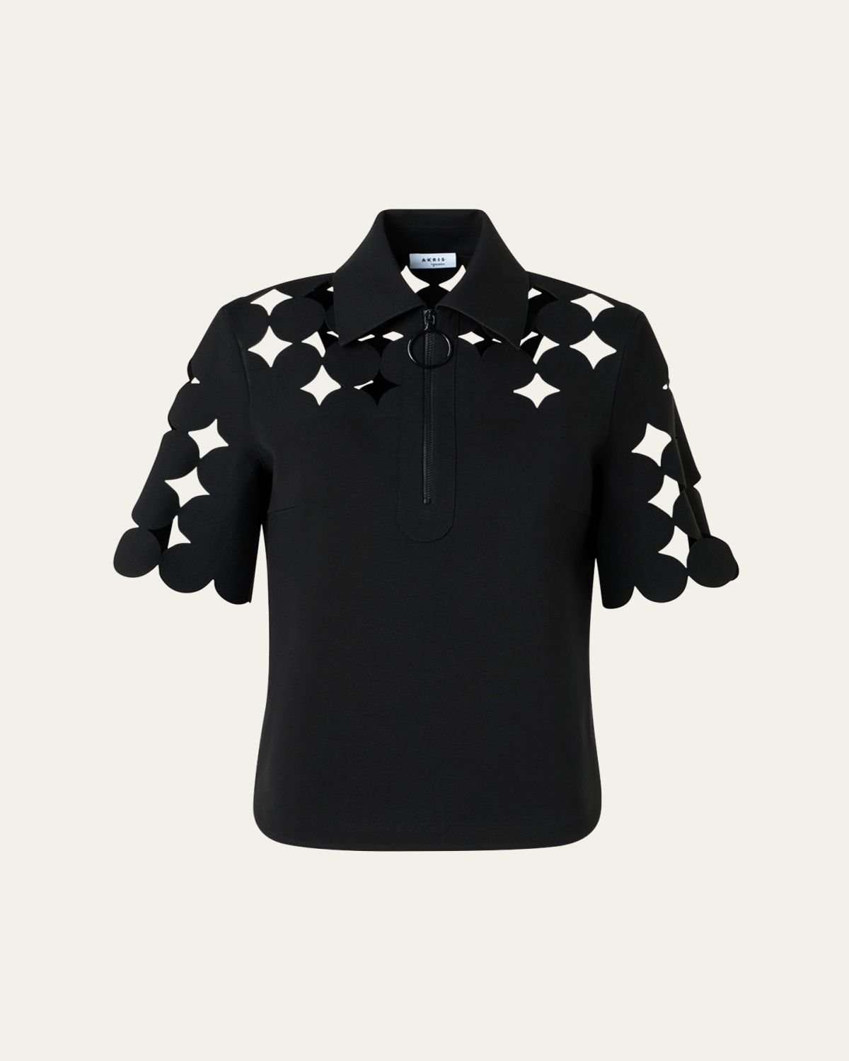 Akris punto Dot Cutout Short-Sleeve Quarter-Zip Shirt