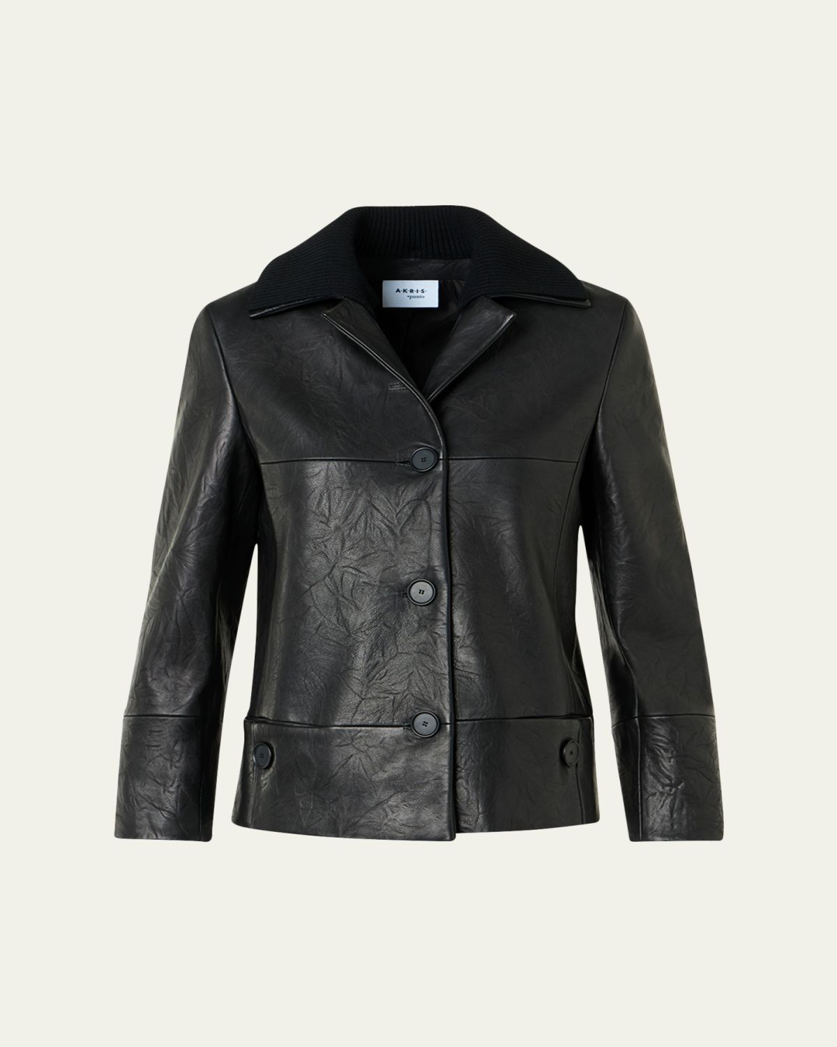 Akris punto Crinkled Leather Jacket With Detachable Knit Collar