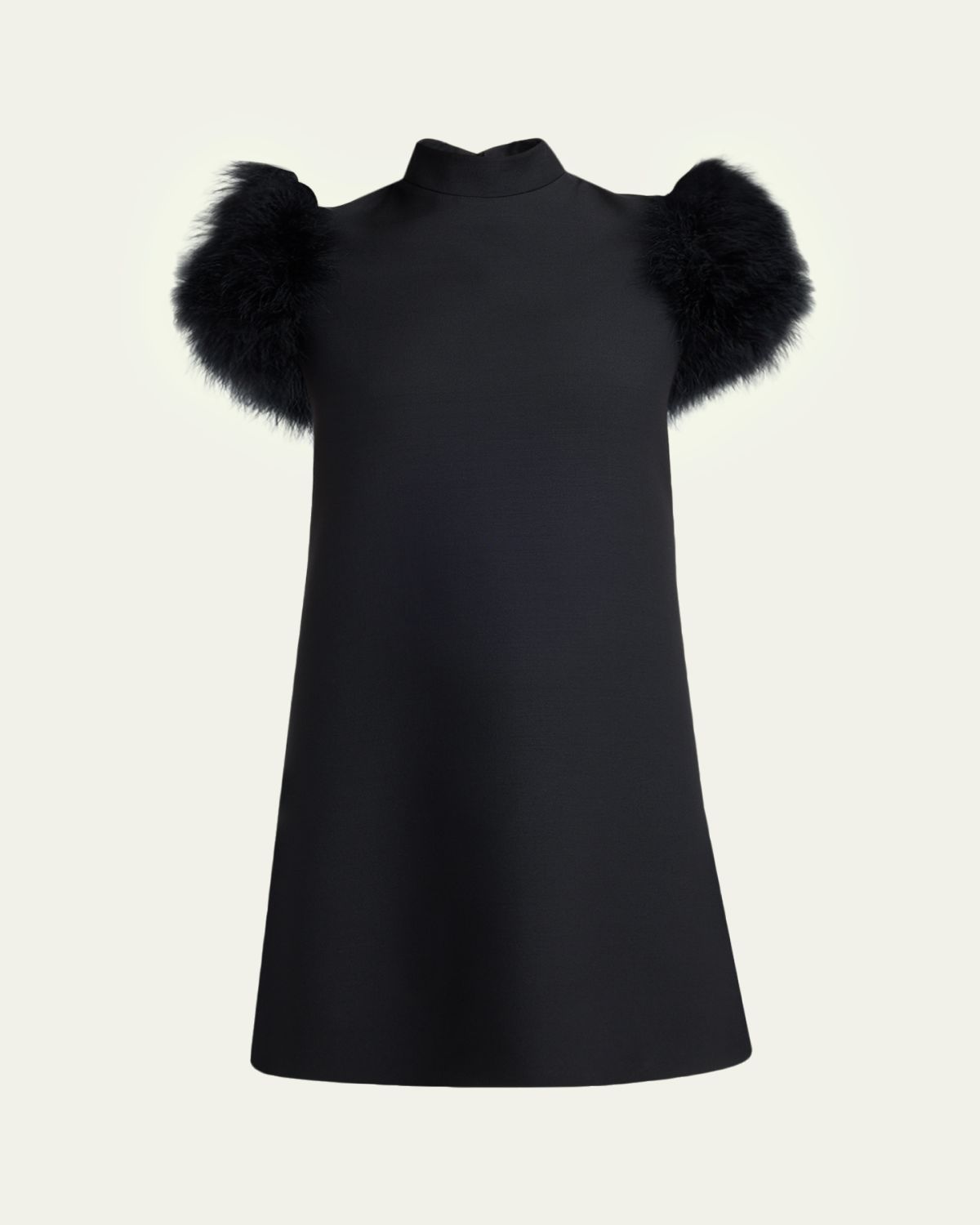 Valentino Garavani Feather-Sleeve Mock-Neck Mini Dress