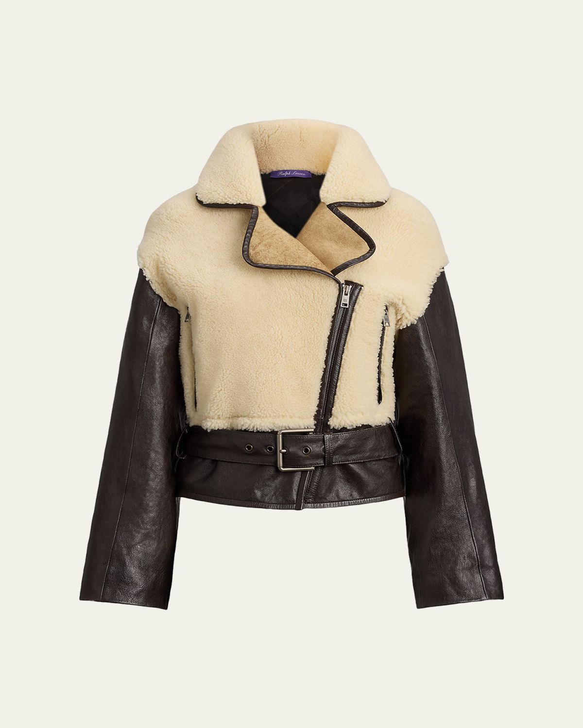Ralph Lauren Collection Silvester Curly Merino Shearling And Leather Moto Jacket