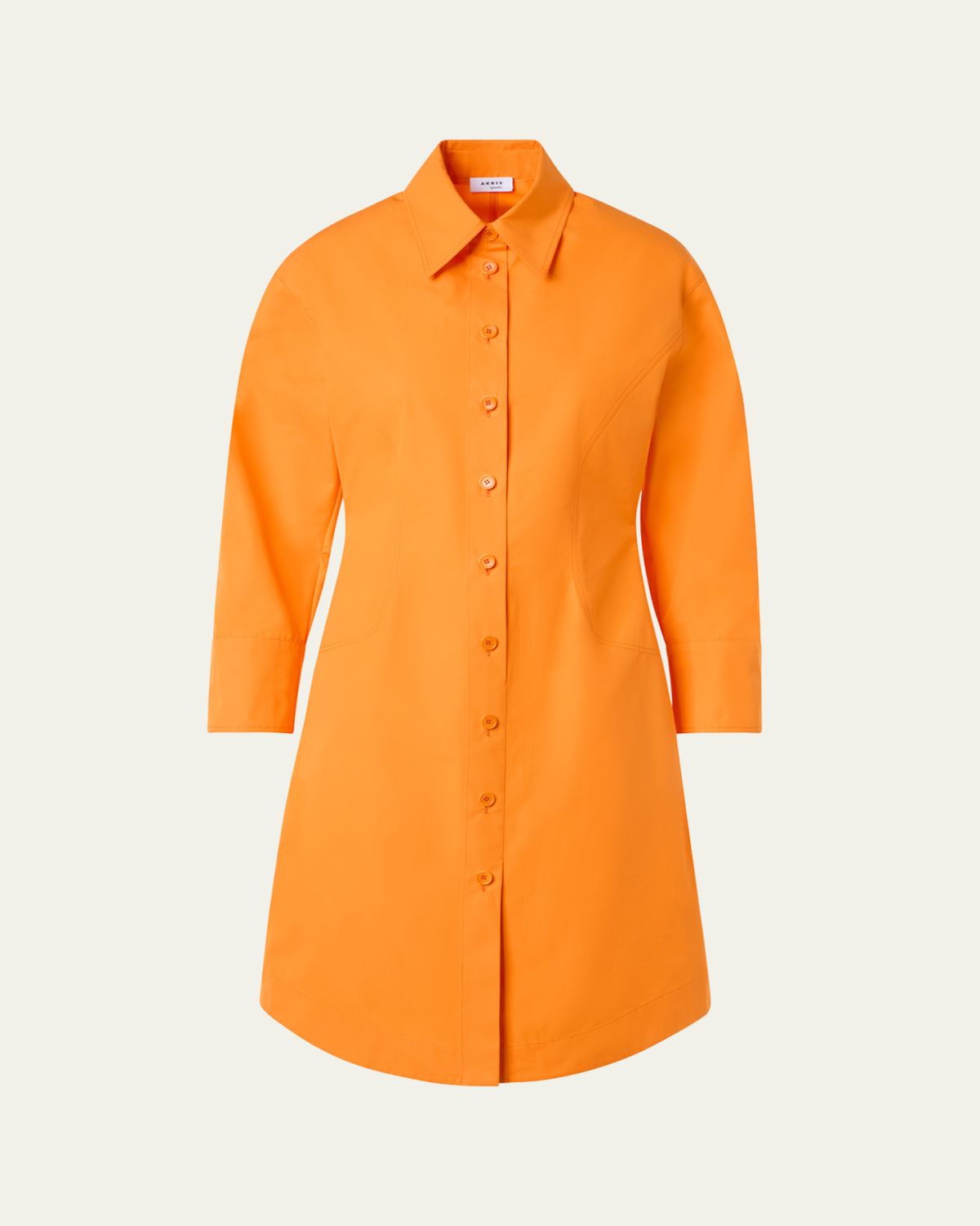 Akris punto Long-Sleeve Cotton Poplin Mini Shirtdress