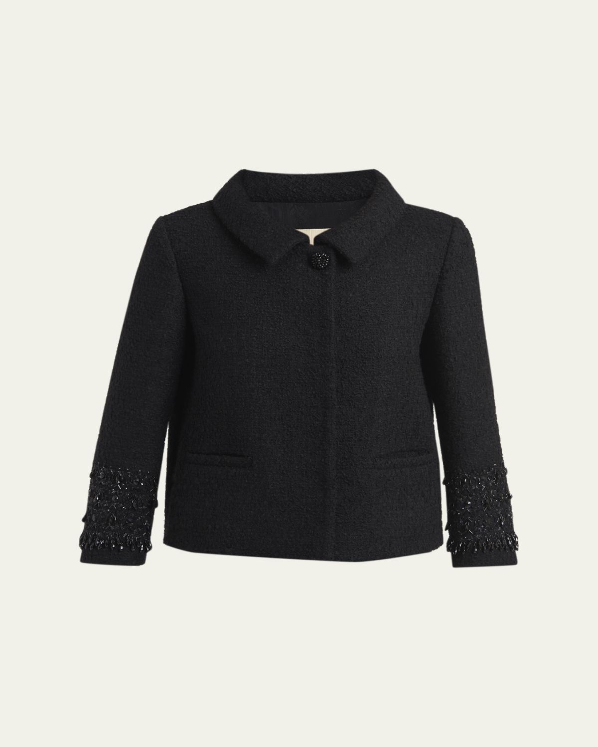 Valentino Garavani Crystal Embroidered Tweed Single-Breasted Top Coat