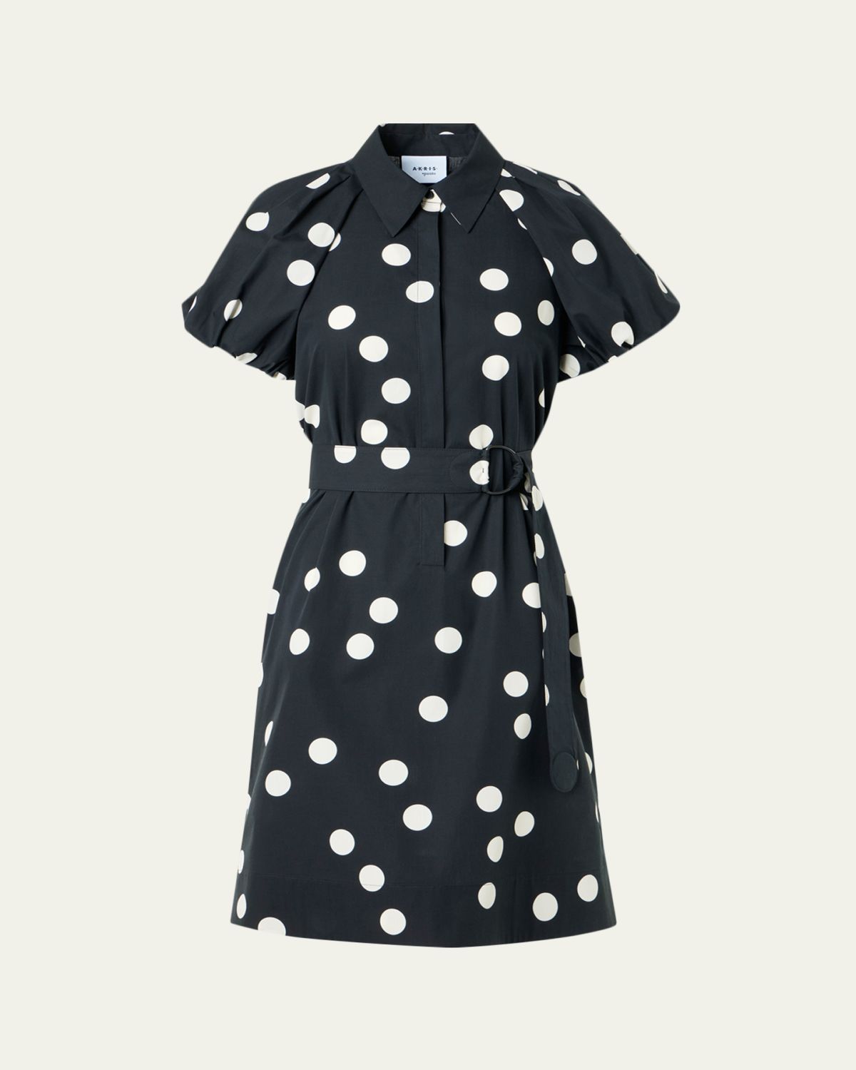 Akris punto Polka-Dot Cotton Poplin Puff-Sleeve Shirtdress