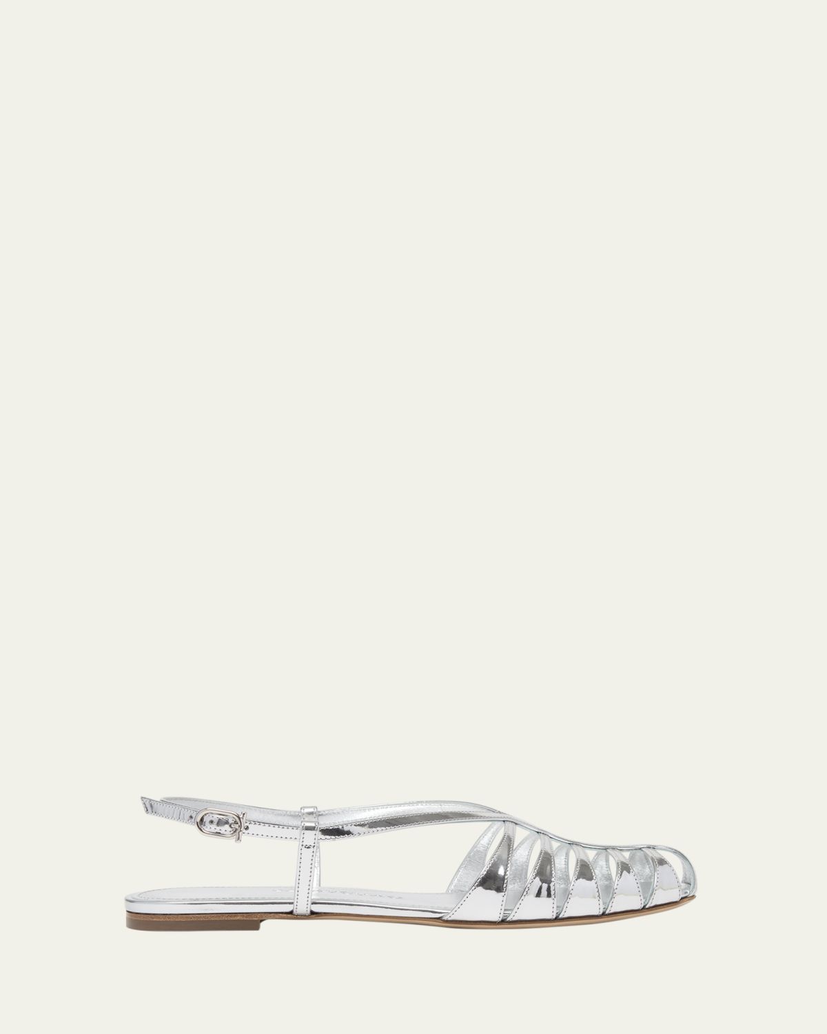 Ferragamo Lylly Metallic Patent Leather Caged Flat Sandals