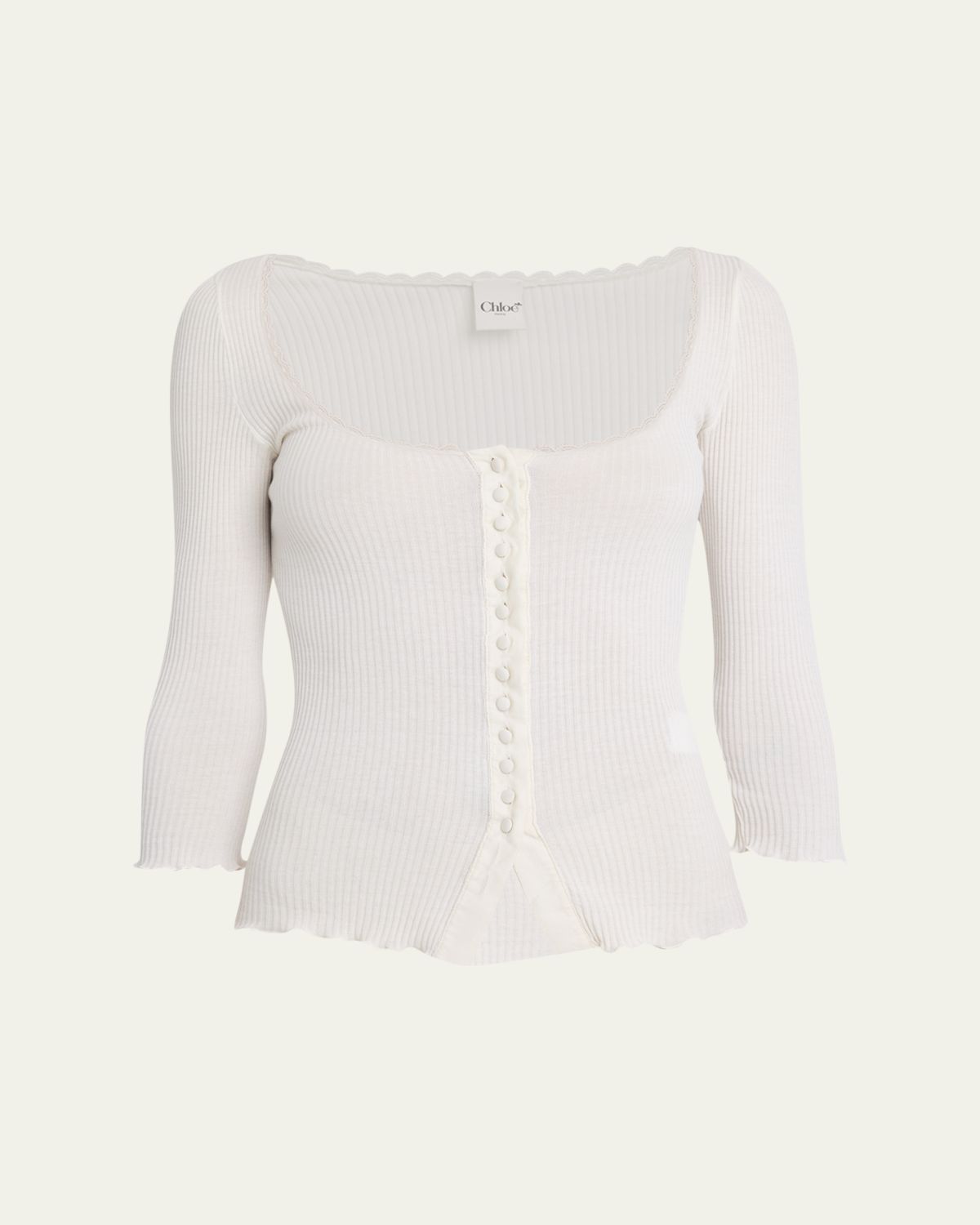 Chloe Lace-Trim Ribbed Button Top