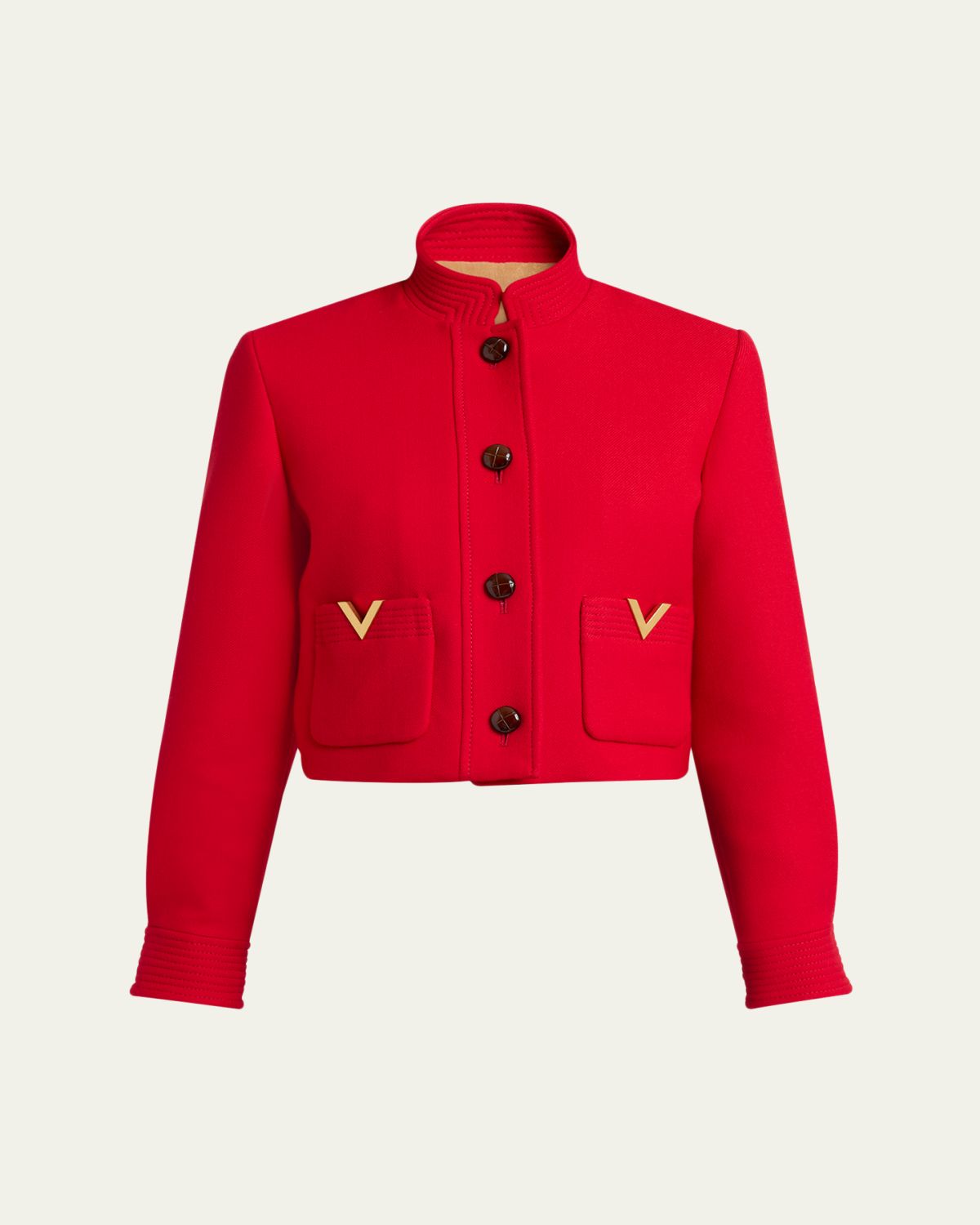 Valentino Garavani V-Logo Wool-Silk Single-Breasted Peacoat