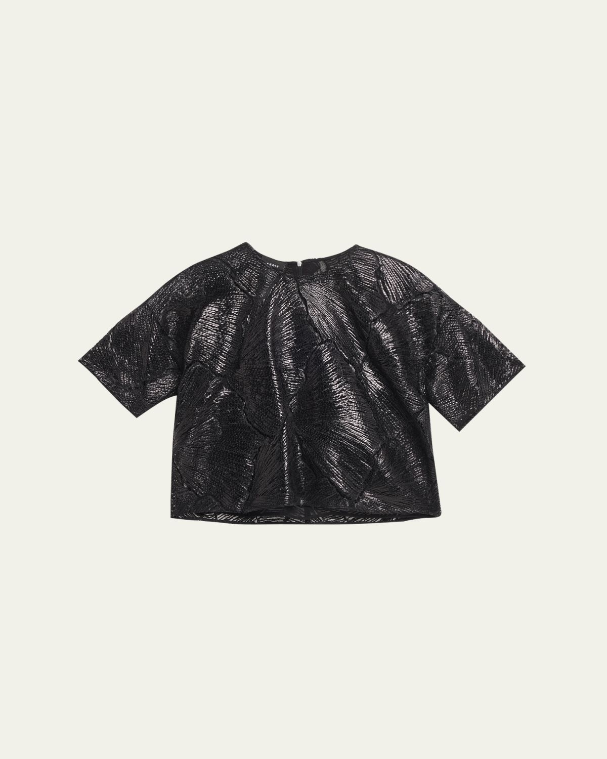 Akris Lacquered Sea Fan Lace Boxy Short-Sleeve Top