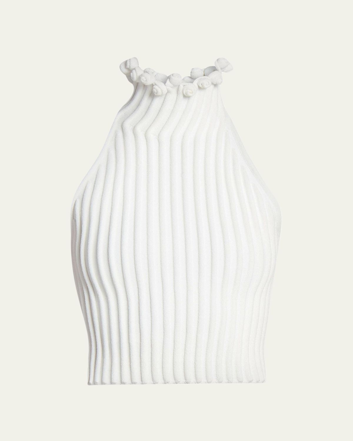 ALAIA Ribbed Knit Curled Trim Halter Top