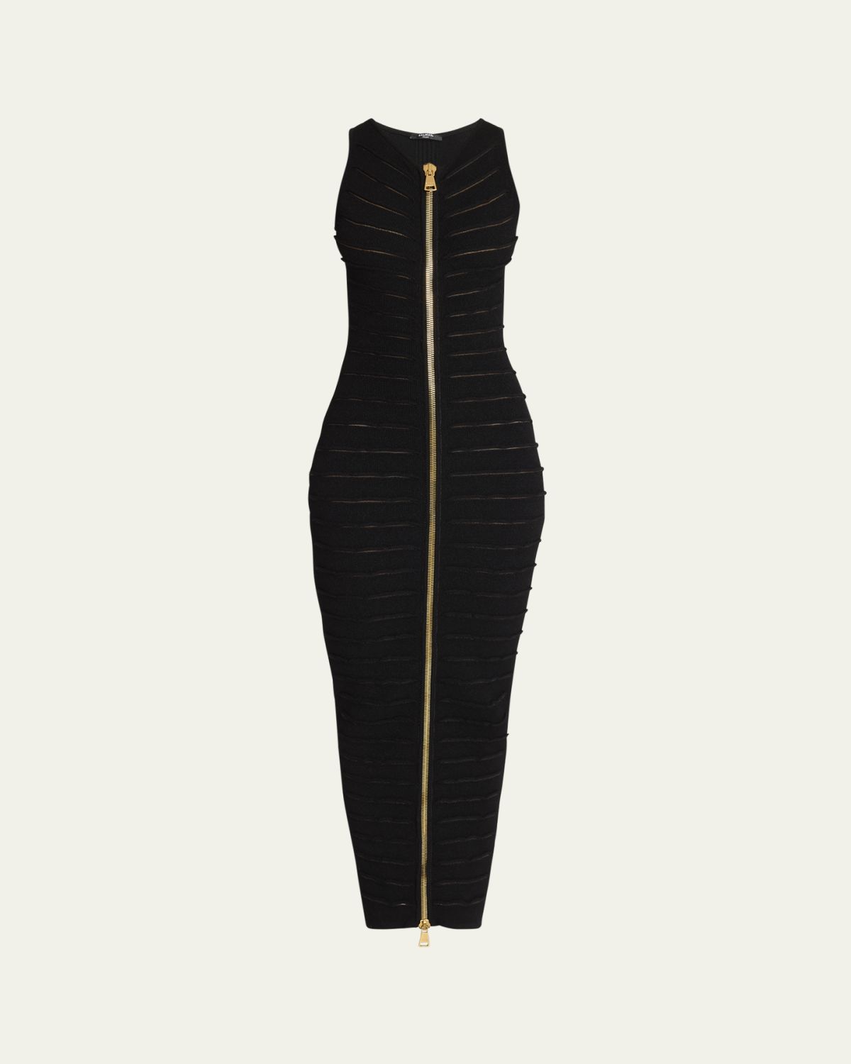 Balmain Sleeveless Cutout Zip Halter Maxi Dress