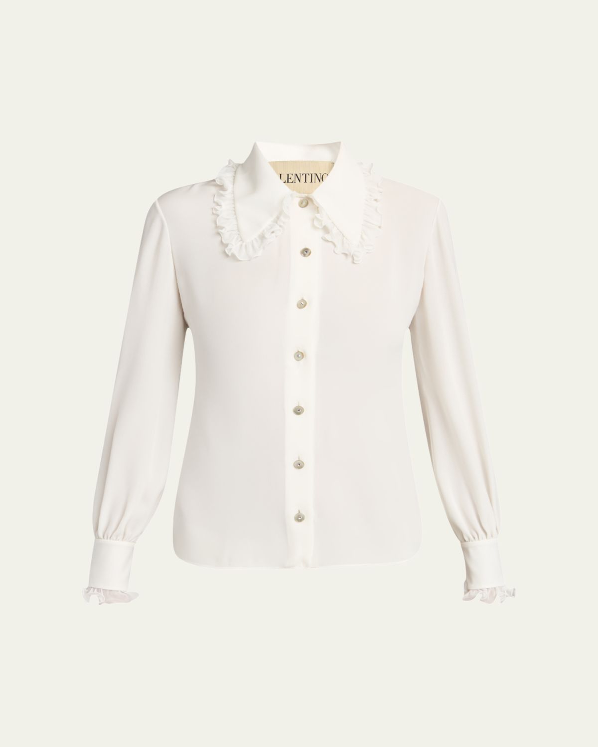 Valentino Garavani Ruffle-Trim Silk Button Blouse
