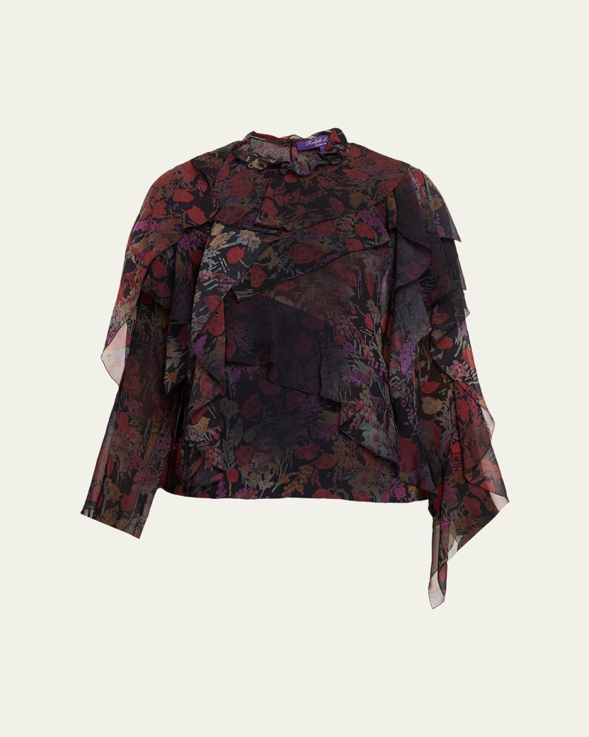 Ralph Lauren Collection Ilene Ruffle-Trim Floral Chiffon Blouse