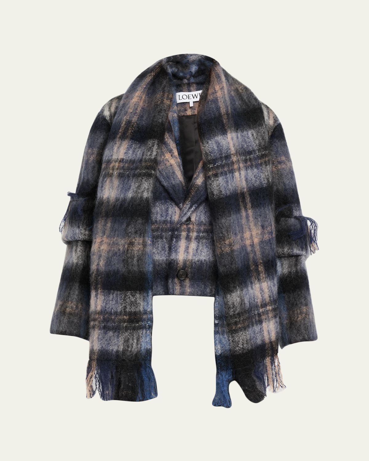 Loewe Check Alpaca Fringe Scarf Jacket