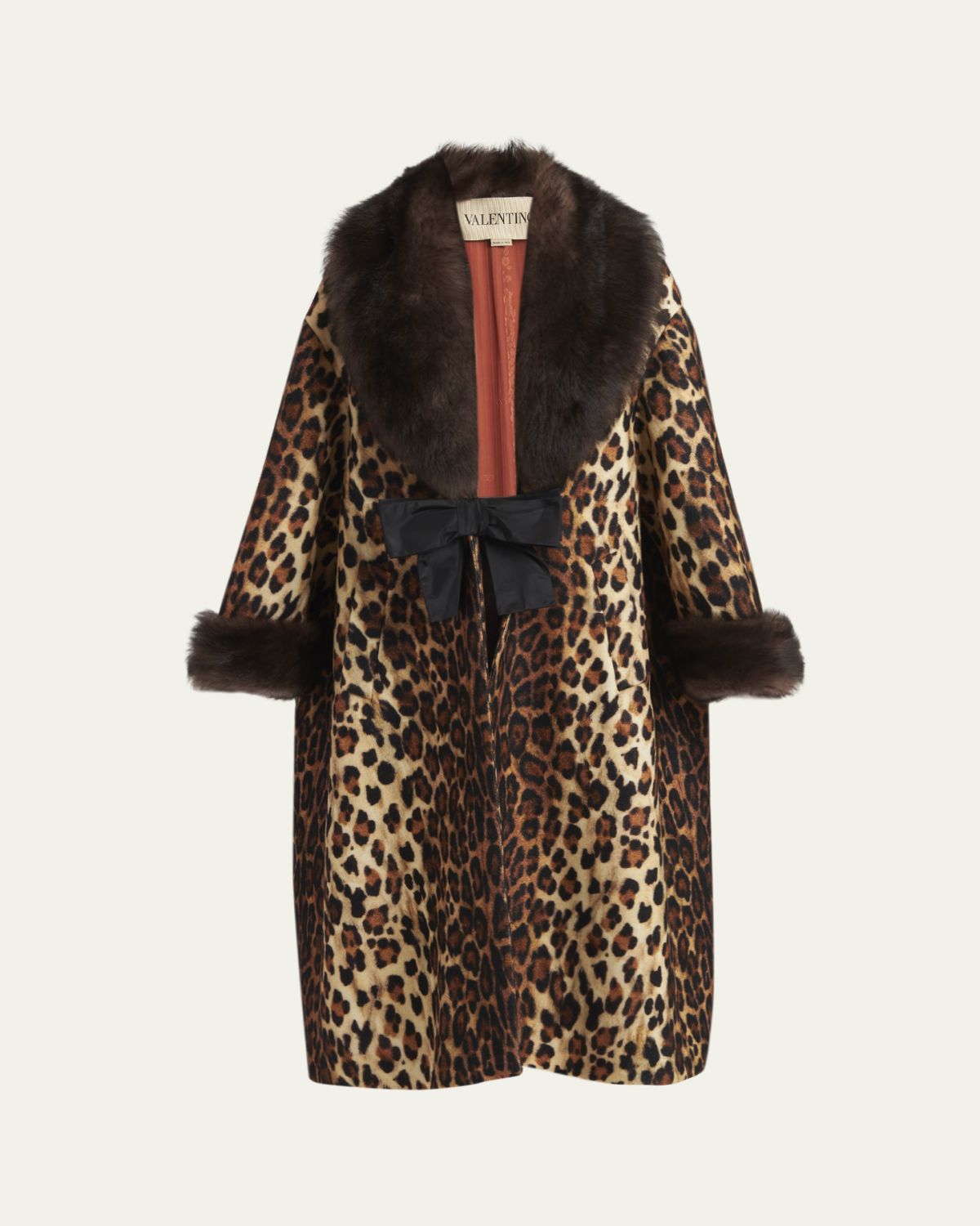 Valentino Garavani Sheep Shearling-Trim Leopard-Print Wool Oversized Coat
