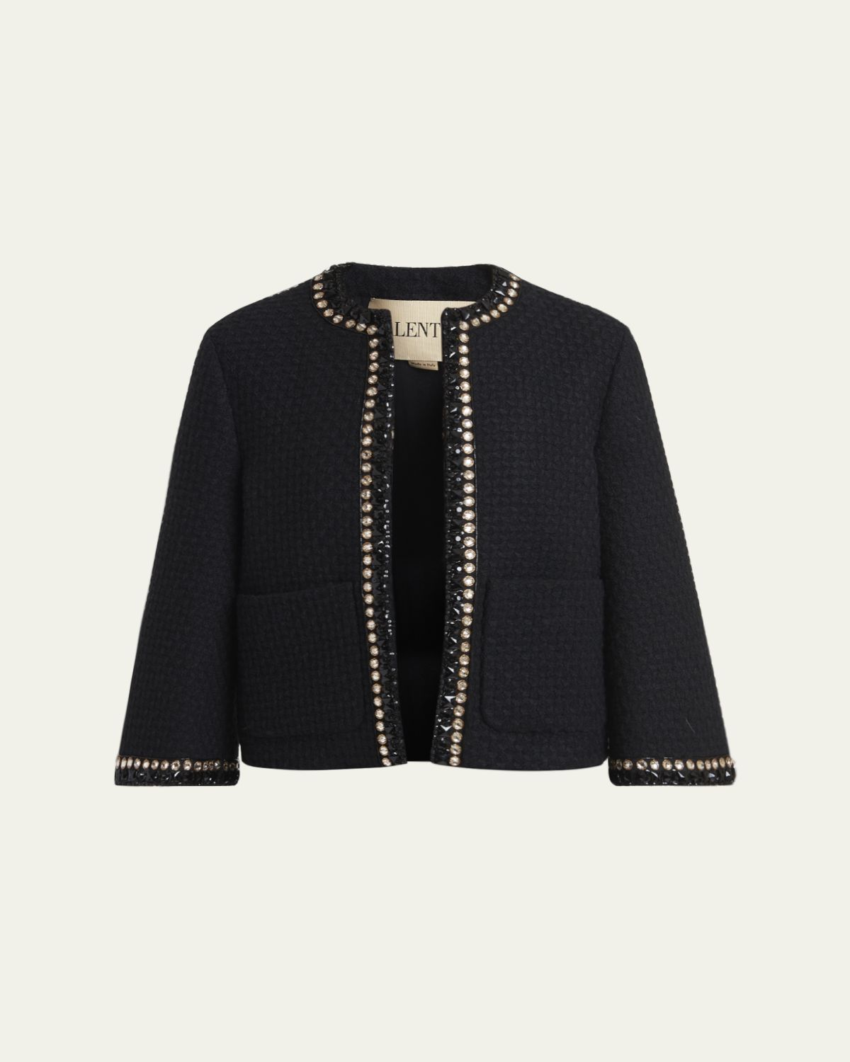 Valentino Garavani Crystal-Trim Wool Jacquard Open Coat