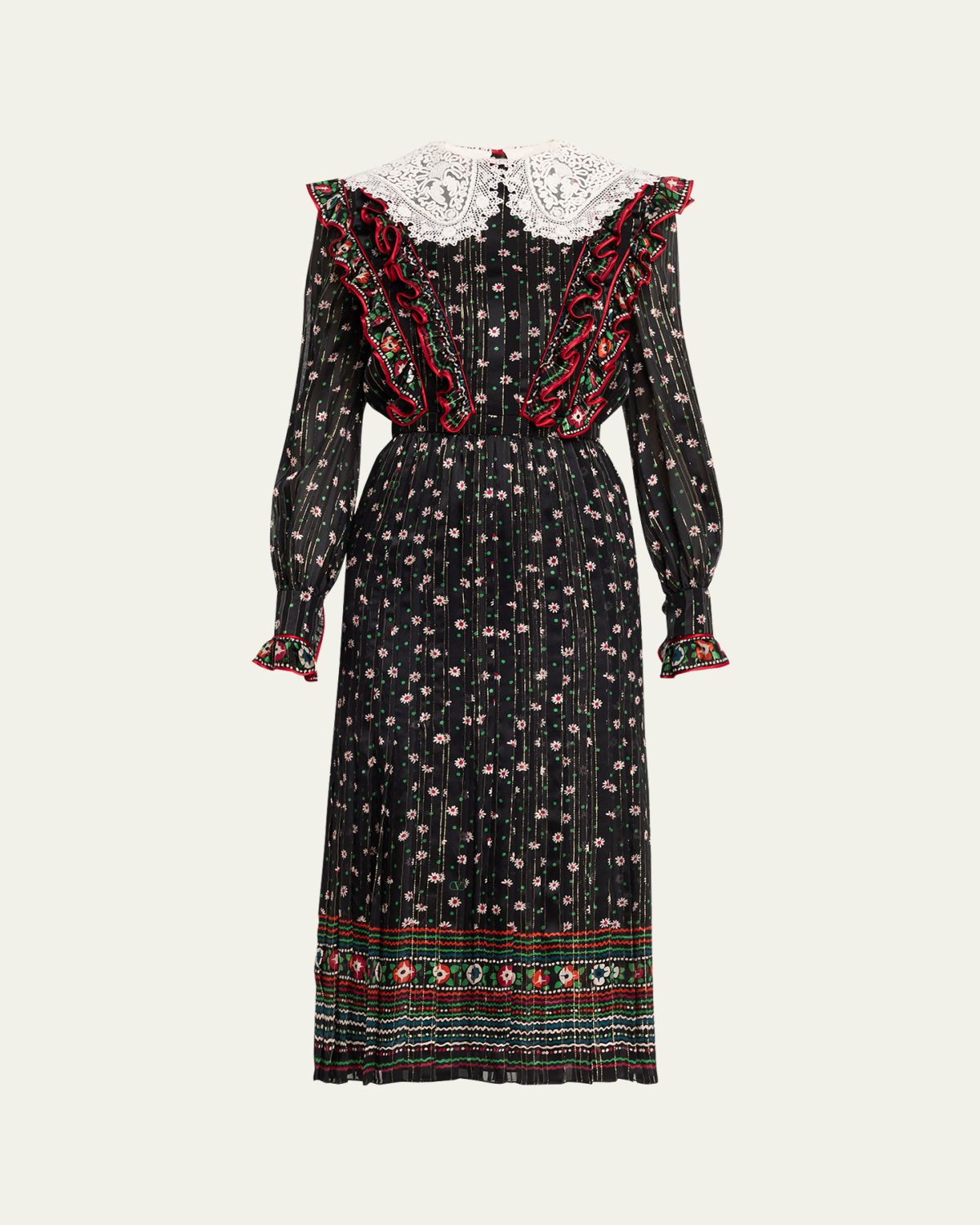 Valentino Garavani Metallic Floral-Print Silk Midi Dress