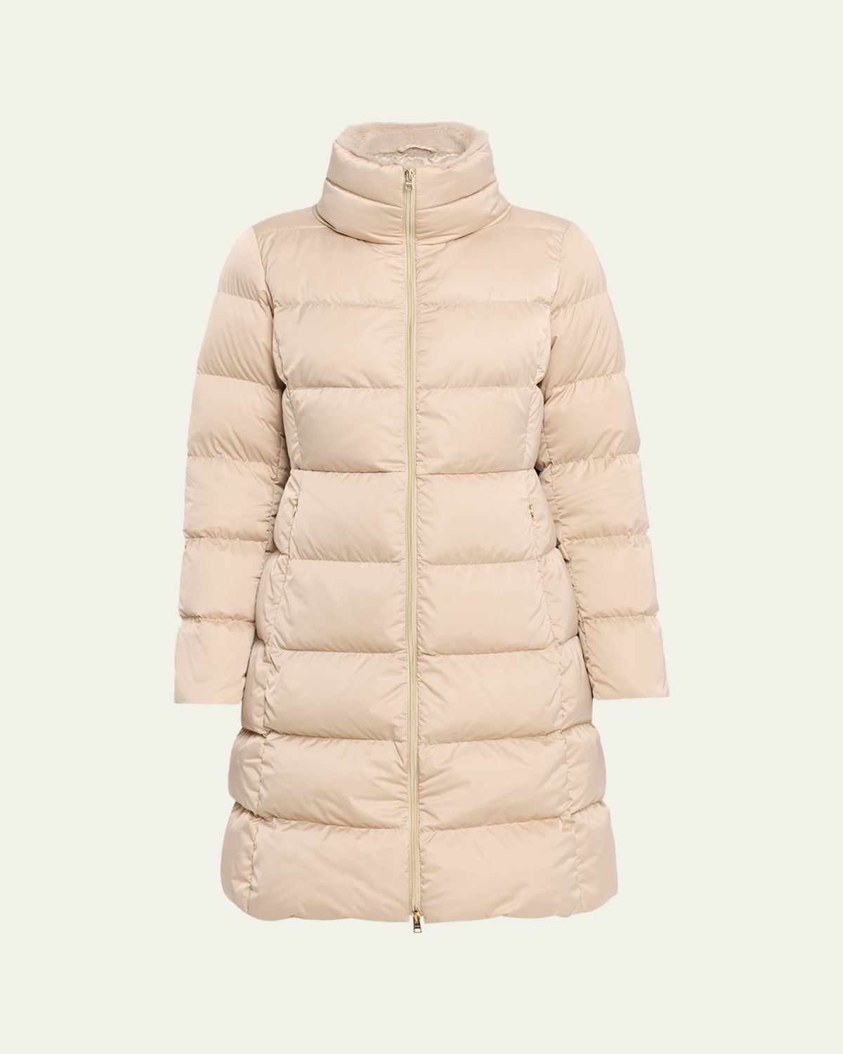 Herno Ultralight Nylon A-Shape Down Jacket with Alternative Fur