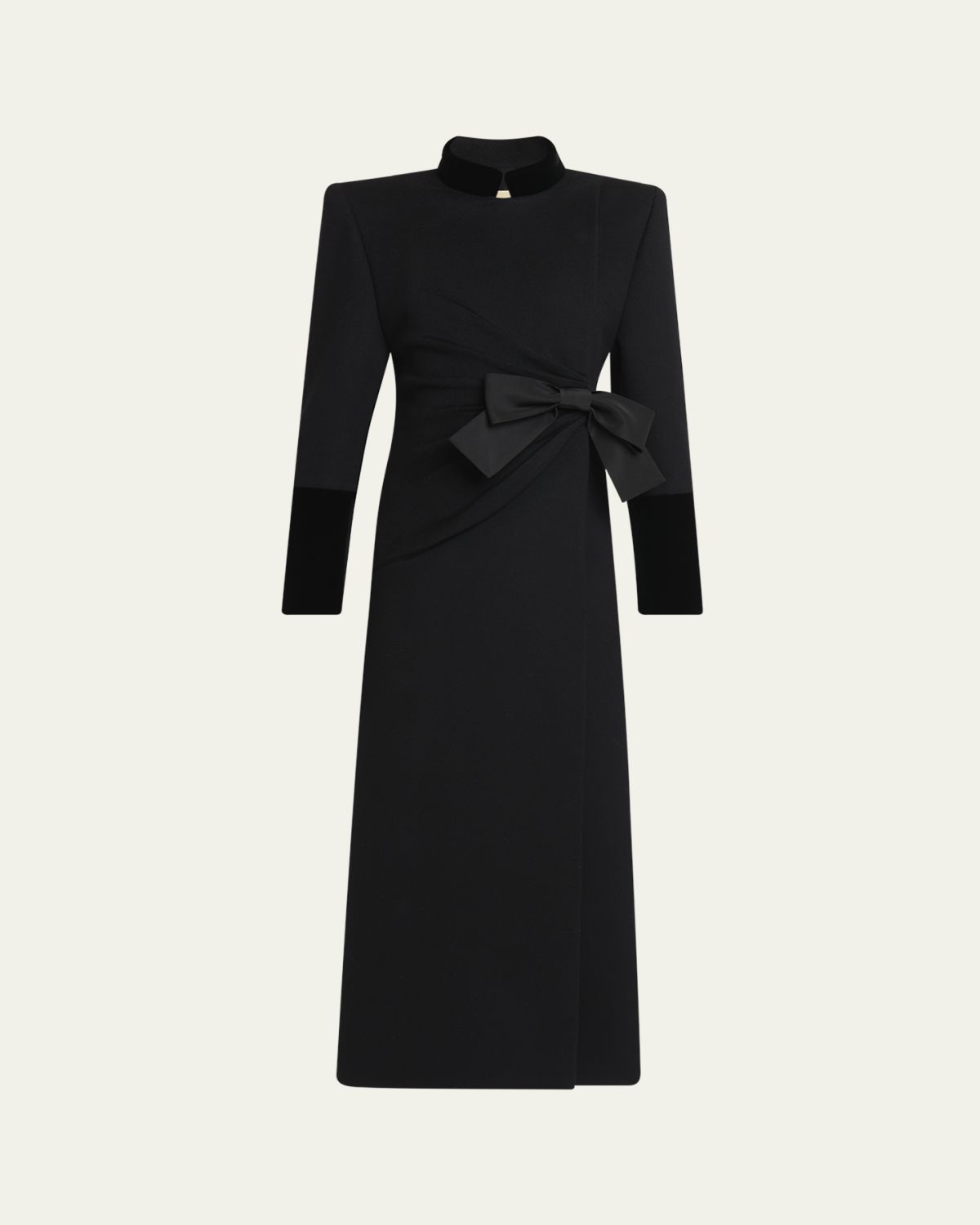 Valentino Garavani Velvet Bow Double-Breasted Wool-Cashmere Long Coat