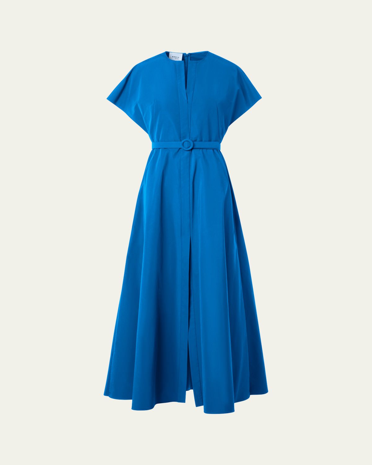 Akris punto Short-Sleeve Belted Techno Midi Dress
