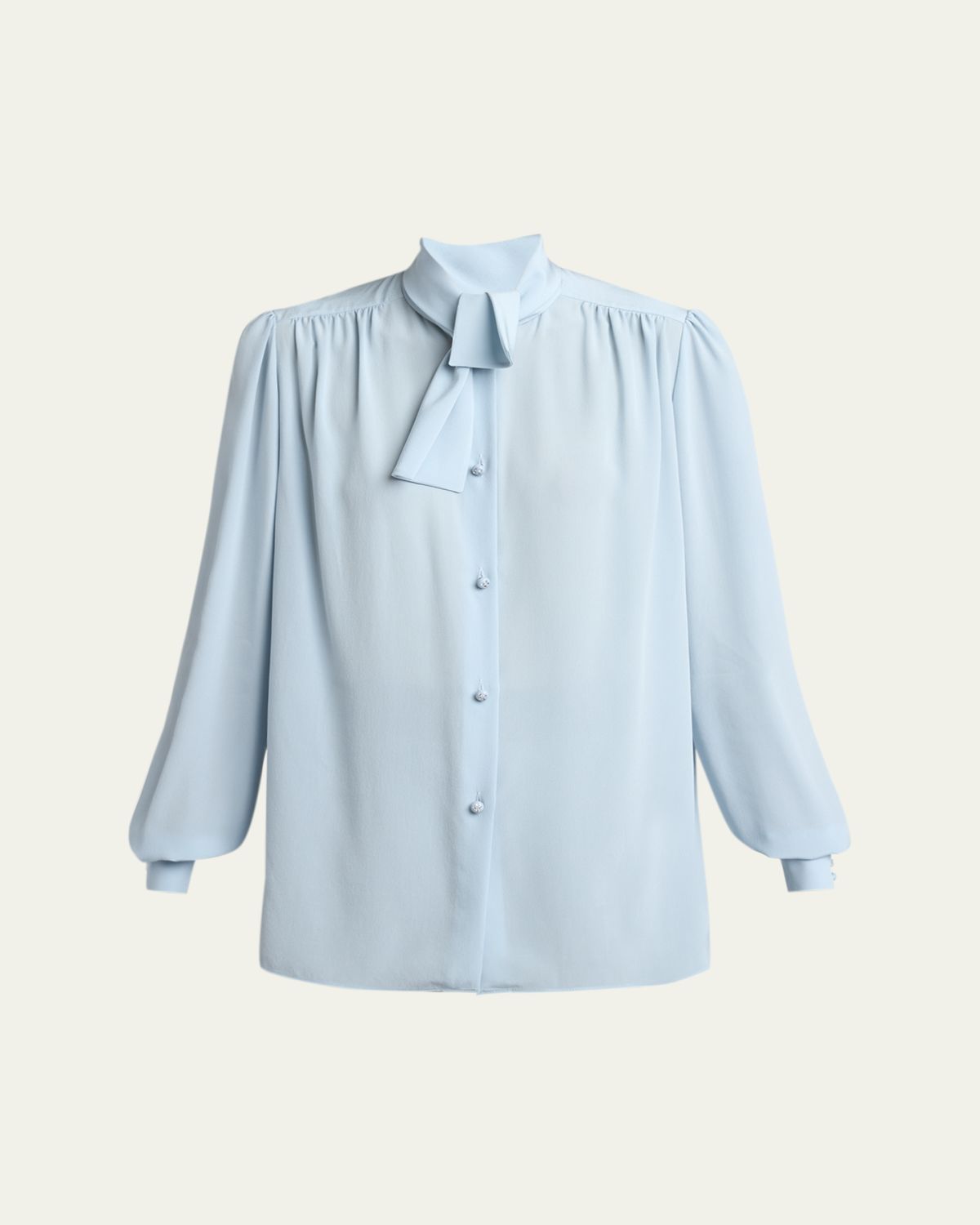 Valentino Garavani Bow-Neck Silk Button-Down Blouse