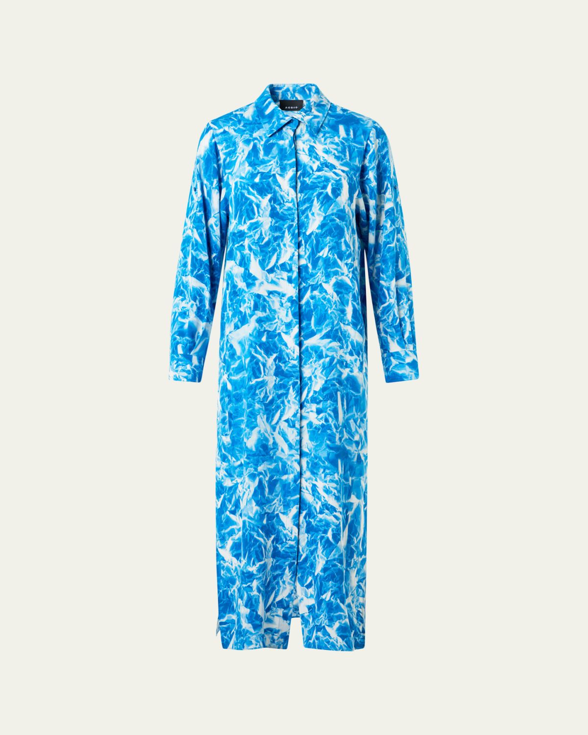 Akris Whitecaps Print Silk Crepe Midi Shirtdress